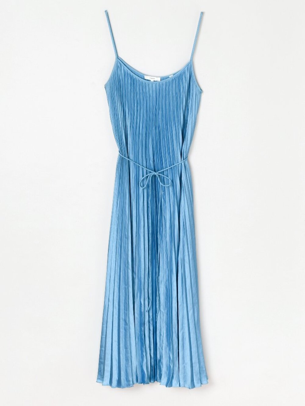 Vince Sky Blue Accordion Pleated Satin Spaghetti Strap Midi Slip Dress Medium
